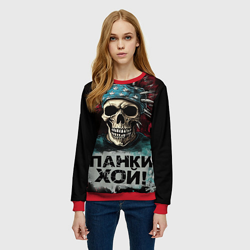 Женский свитшот Череп панки хой / 3D-Красный – фото 3