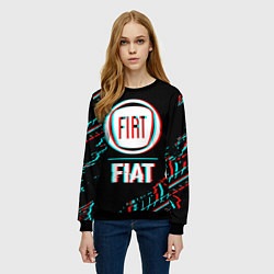 Свитшот женский Значок Fiat в стиле glitch на темном фоне, цвет: 3D-черный — фото 2