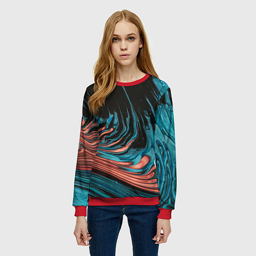 Женский свитшот Эффект красно-голубых красок / 3D-Красный – фото 3
