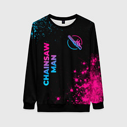 Свитшот женский Chainsaw Man - neon gradient: надпись, символ, цвет: 3D-черный