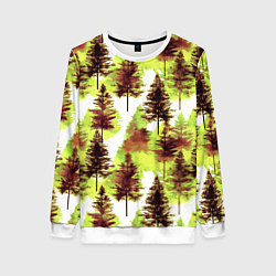 Свитшот женский Хвойный лес - акварель в желтых тонах, цвет: 3D-белый