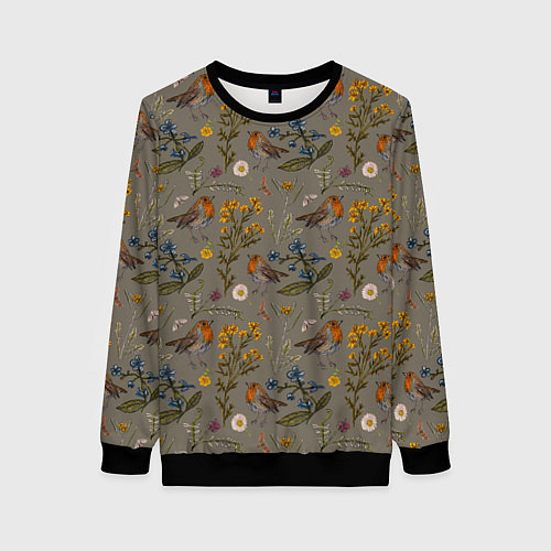 Женский свитшот Малиновки и зверобой / 3D-Черный – фото 1