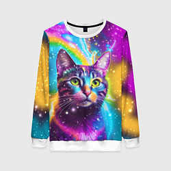 Женский свитшот Полосатый кот с разноцветной звездной туманностью