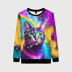 Женский свитшот Полосатый кот с разноцветной звездной туманностью