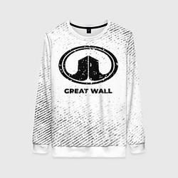Свитшот женский Great Wall с потертостями на светлом фоне, цвет: 3D-белый