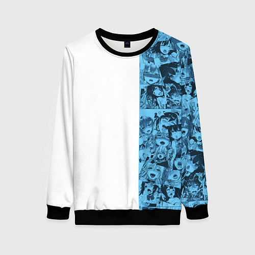 Женский свитшот Ахегао на белом фоне / 3D-Черный – фото 1