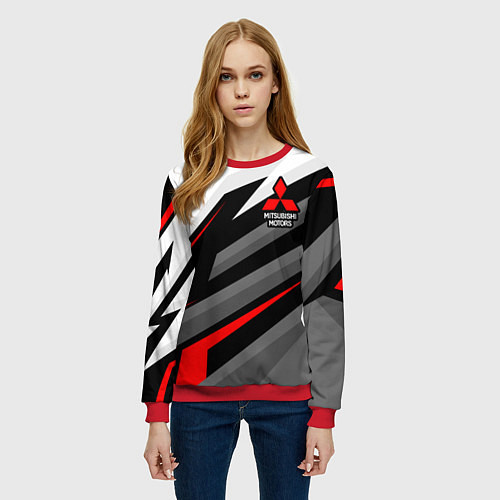 Женский свитшот Mitsubishi motors - красная линия / 3D-Красный – фото 3