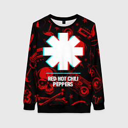 Свитшот женский Red Hot Chili Peppers rock glitch, цвет: 3D-черный
