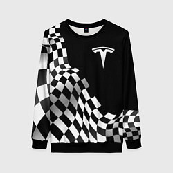 Свитшот женский Tesla racing flag, цвет: 3D-черный