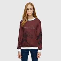 Свитшот женский Большая волна в Канагава, цвет: 3D-белый — фото 2