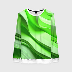 Свитшот женский Светлые зеленые волны, цвет: 3D-белый
