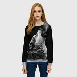 Свитшот женский Воющий волк в ночи, цвет: 3D-меланж — фото 2