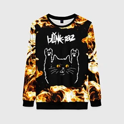 Свитшот женский Blink 182 рок кот и огонь, цвет: 3D-черный