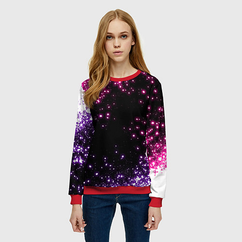 Женский свитшот Неоновые звезды - neon / 3D-Красный – фото 3