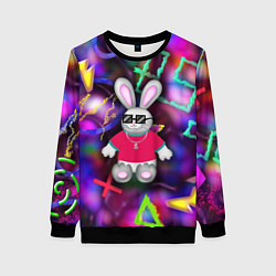 Свитшот женский Кролик в футболке, цвет: 3D-черный