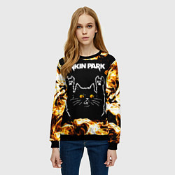 Свитшот женский Linkin Park рок кот и огонь, цвет: 3D-черный — фото 2