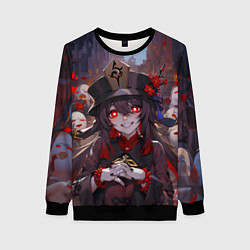 Свитшот женский Ху тао с призраками - Геншин, цвет: 3D-черный