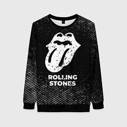 Свитшот женский Rolling Stones с потертостями на темном фоне, цвет: 3D-черный