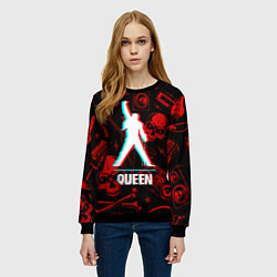 Свитшот женский Queen rock glitch, цвет: 3D-черный — фото 2