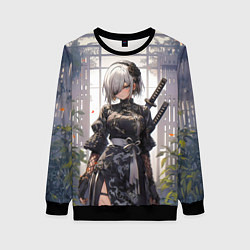 Свитшот женский Nier automata девушка с мечами, цвет: 3D-черный