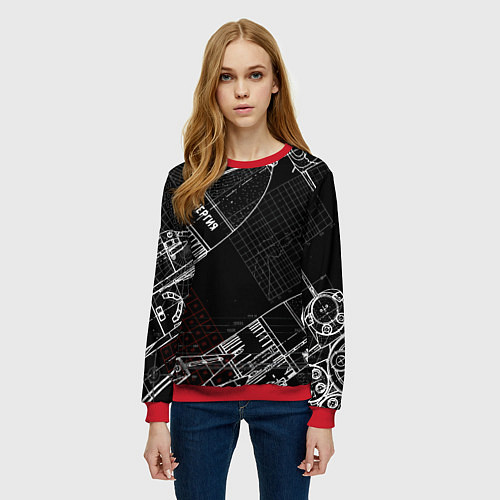 Женский свитшот Чертеж ракеты / 3D-Красный – фото 3