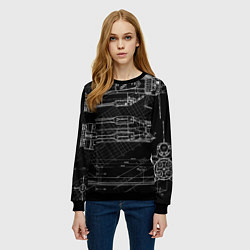 Свитшот женский Чертеж ракеты на чёрном фоне, цвет: 3D-черный — фото 2