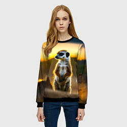 Свитшот женский Сурикат на фоне рассвета, цвет: 3D-черный — фото 2