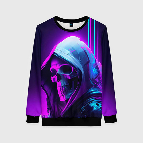 Женский свитшот Череп в неоновом свете / 3D-Черный – фото 1