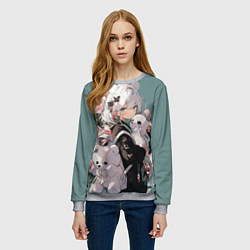 Свитшот женский Нежная девочка аниме с ушками, цвет: 3D-меланж — фото 2