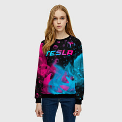 Свитшот женский Tesla - neon gradient: символ сверху, цвет: 3D-черный — фото 2