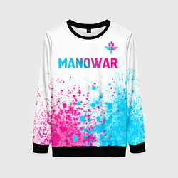 Свитшот женский Manowar neon gradient style: символ сверху, цвет: 3D-черный