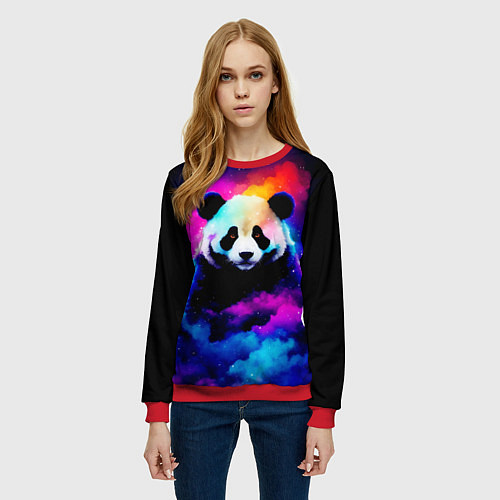 Женский свитшот Панда и краски / 3D-Красный – фото 3