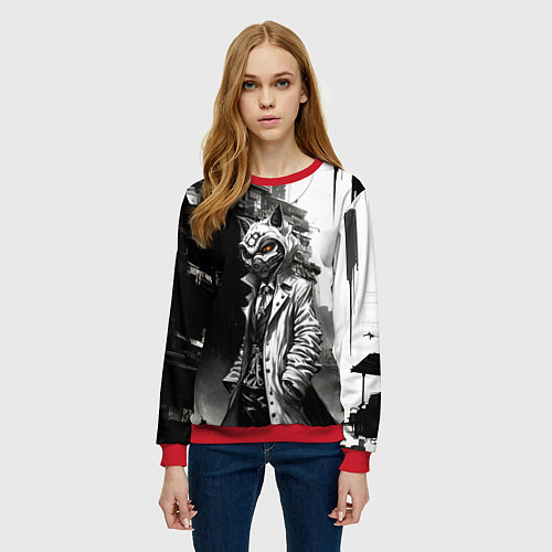 Женский свитшот Кибернетический кицунэ / 3D-Красный – фото 3