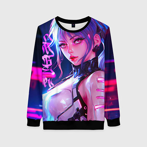 Женский свитшот Кибер-девушка неон аниме / 3D-Черный – фото 1