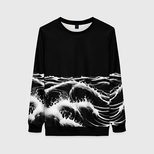 Женский свитшот Черные бущующие волны / 3D-Черный – фото 1