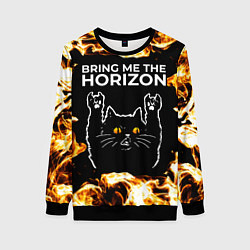 Свитшот женский Bring Me the Horizon рок кот и огонь, цвет: 3D-черный