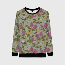 Свитшот женский Мухоловки и сирень, цвет: 3D-черный
