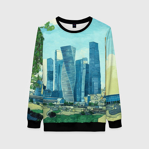 Женский свитшот Москва-сити Ван Гог / 3D-Черный – фото 1