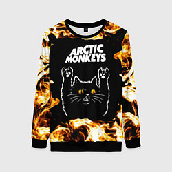 Свитшот женский Arctic Monkeys рок кот и огонь, цвет: 3D-черный