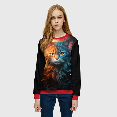 Женский свитшот Сердитый котик / 3D-Красный – фото 3