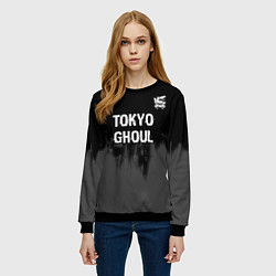 Свитшот женский Tokyo Ghoul glitch на темном фоне: символ сверху, цвет: 3D-черный — фото 2