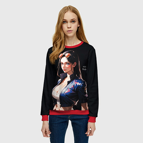 Женский свитшот Нико Робин с очками - One Piece / 3D-Красный – фото 3
