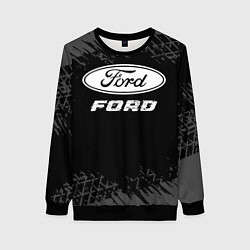 Свитшот женский Ford speed на темном фоне со следами шин, цвет: 3D-черный