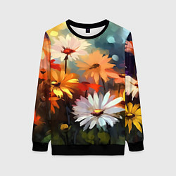 Свитшот женский Маслянные ромашки, цвет: 3D-черный