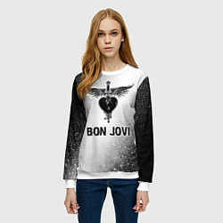 Свитшот женский Bon Jovi glitch на светлом фоне, цвет: 3D-белый — фото 2