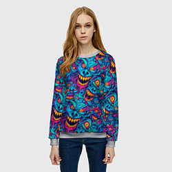 Свитшот женский Неоновые монстры - graffiti art style pattern, цвет: 3D-меланж — фото 2