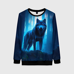 Свитшот женский Волк в ночном лесу, цвет: 3D-черный