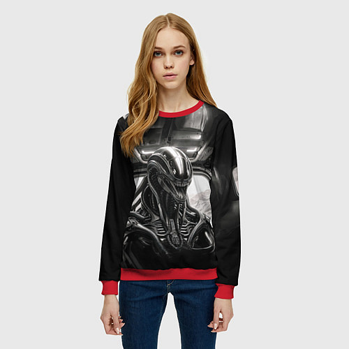 Женский свитшот Ксеноморф в каюте космического корабля / 3D-Красный – фото 3