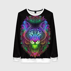 Свитшот женский Разноцветный неоновый лев, цвет: 3D-белый