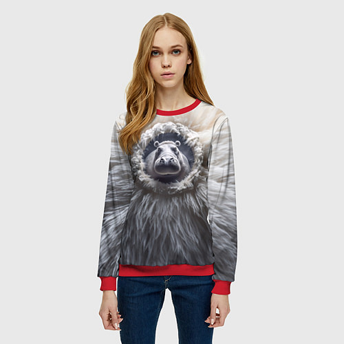 Женский свитшот Брутальный бегемот / 3D-Красный – фото 3